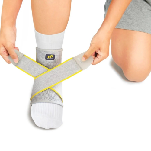 Bracoo奔酷 腳踝套筒十字加壓透氣護具(FS60)灰-S/M